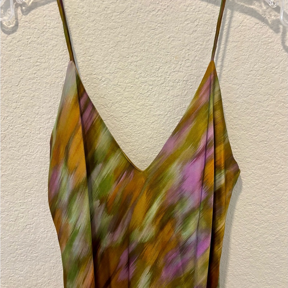 Zara Slip Dress Womens Small Tie Dye Satin Spaghetti Strap V Neck - Picture 2 of 9